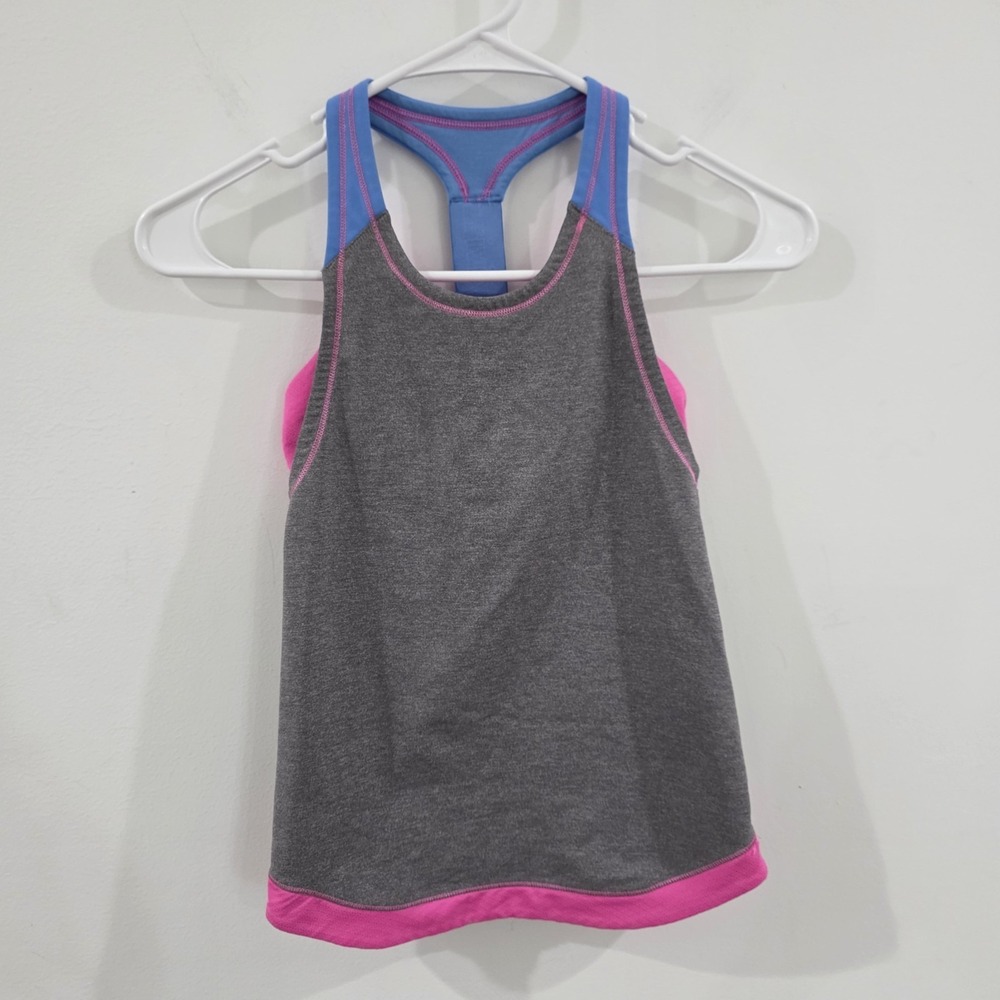 Ivivva Girls Size 8 Double Dutch Racerback Tank Top Gray Built In Bra Athleisure